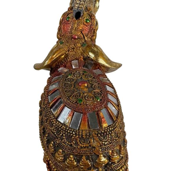 Ornate Gold Elephant Figurine Decor Jeweled Beaded Embellished Resin Statue - Picture 5 of 11